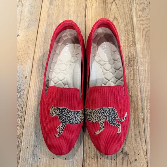 Vivaia Shoes - VIVAIA Audrey Red Cheetah Embroidered Round-Toe Loafers - Size 37 ♥️